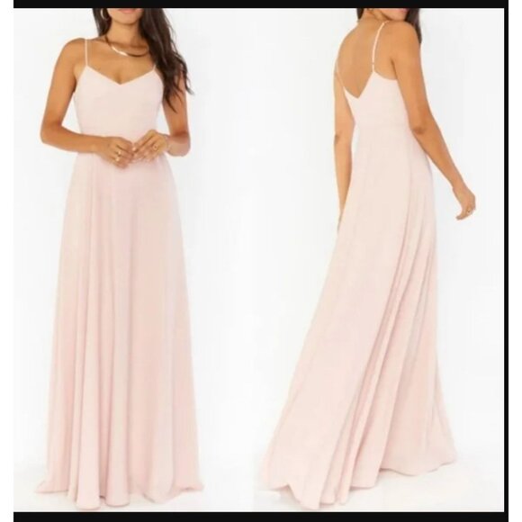 NWT Show Me Your Mumu Faith Maxi Dress Gown Rose Blush Crisp Chiffon Size Large - Picture 1 of 6